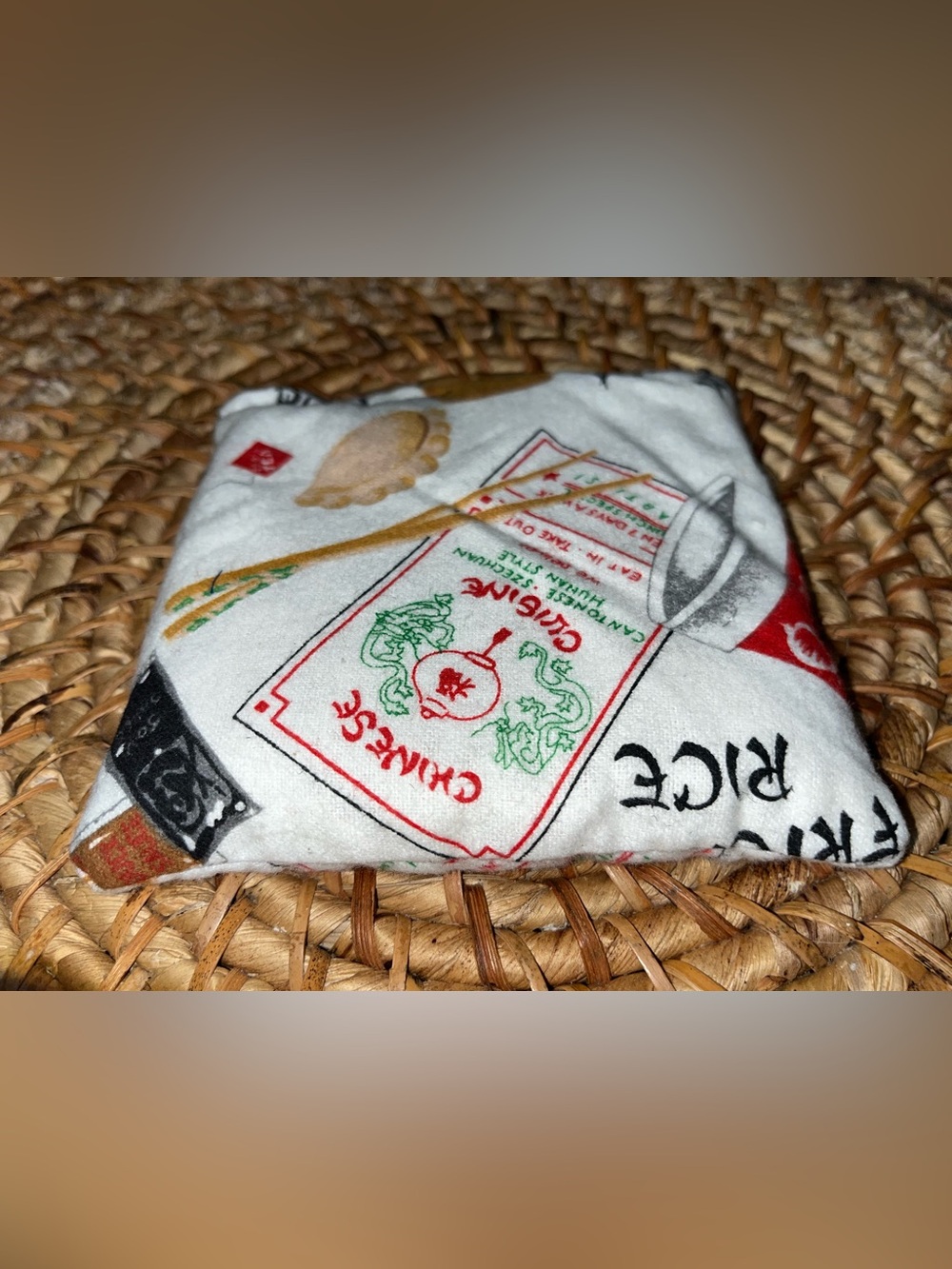 Asian Takeout Print Cozy White cotton rice hand warmer